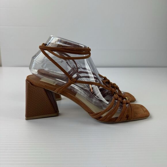 Dolce Vita Kash Cedar Nubuck Tie Up Block Heel Sandals 8.5 Square Toe Strappy - Picture 15 of 16